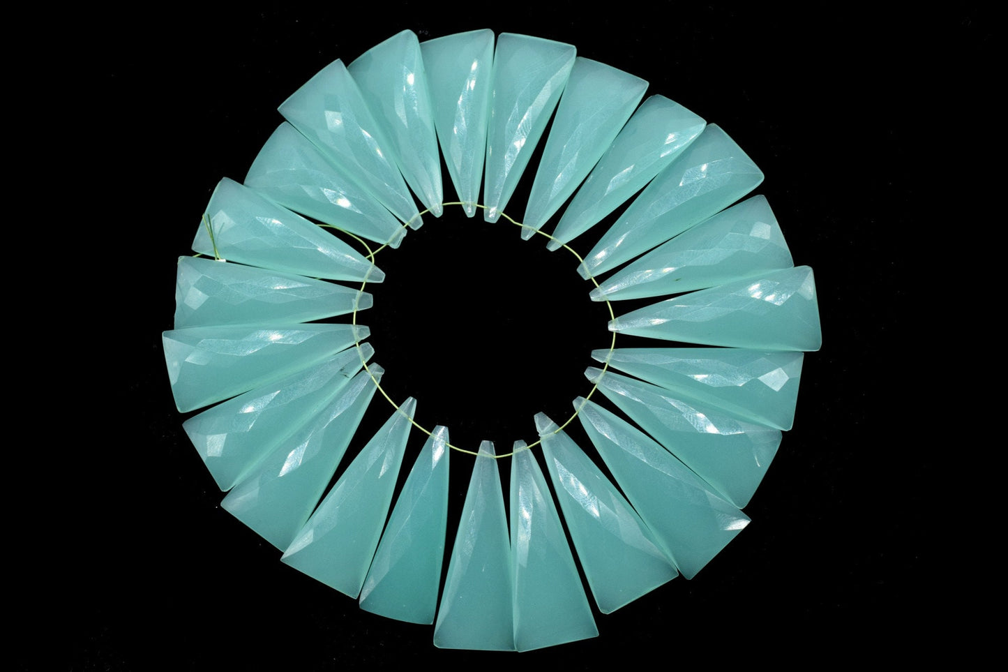 Aqua Chalcedony Long Trillion shape 15x35mm Briolettes,Aqua Chalcedony Briolette,Fancy shape Briolette,jewelry supplies,Chalcedony briolette