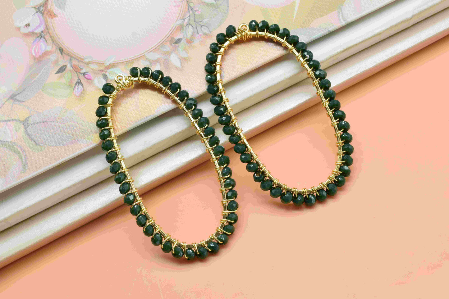 Green Agate beads Connector,Oval Pendant Component,Handmade Connector,Finding Necklace,Beaded Finding Component,Green Agate jewelry,Gift for
