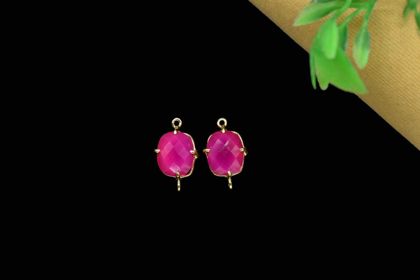 Pink chalcedony Prong Connector,double bail connector,Hot jewelry,Handmade Gemstone Bezel,Fuchsia Pink Cushion Bezel Connector Jewelry