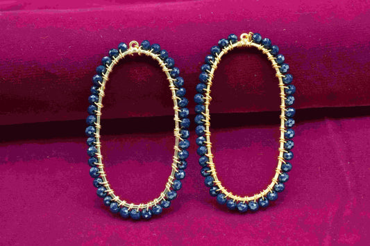 Blue Agate beads Finding Connector, Oval Pendant Component, Handmade Connector, Finding Necklace,Beaded Finding Component,Blue Agate jewelry