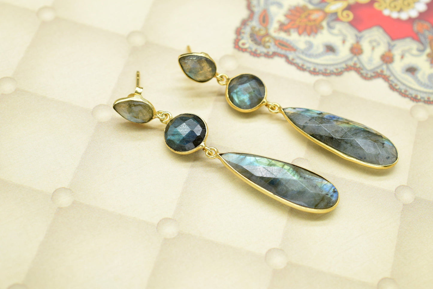 Natural Labradorite Dangle Earring/Bridal Earring/Gold Plated Earring/Bridal Jewelry/Statement Earrings For Bridal/Labradorite Jewelry/Gift