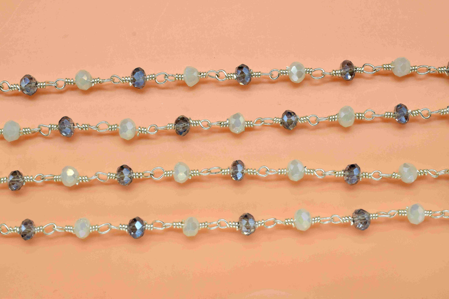 Multi Stone Rosary Chain,Handmade Rosary Jewelry Making,Wire Wrapped Rosary,Micro Beads chain,Labradorite & Peru Chalcedony Beaded Chain