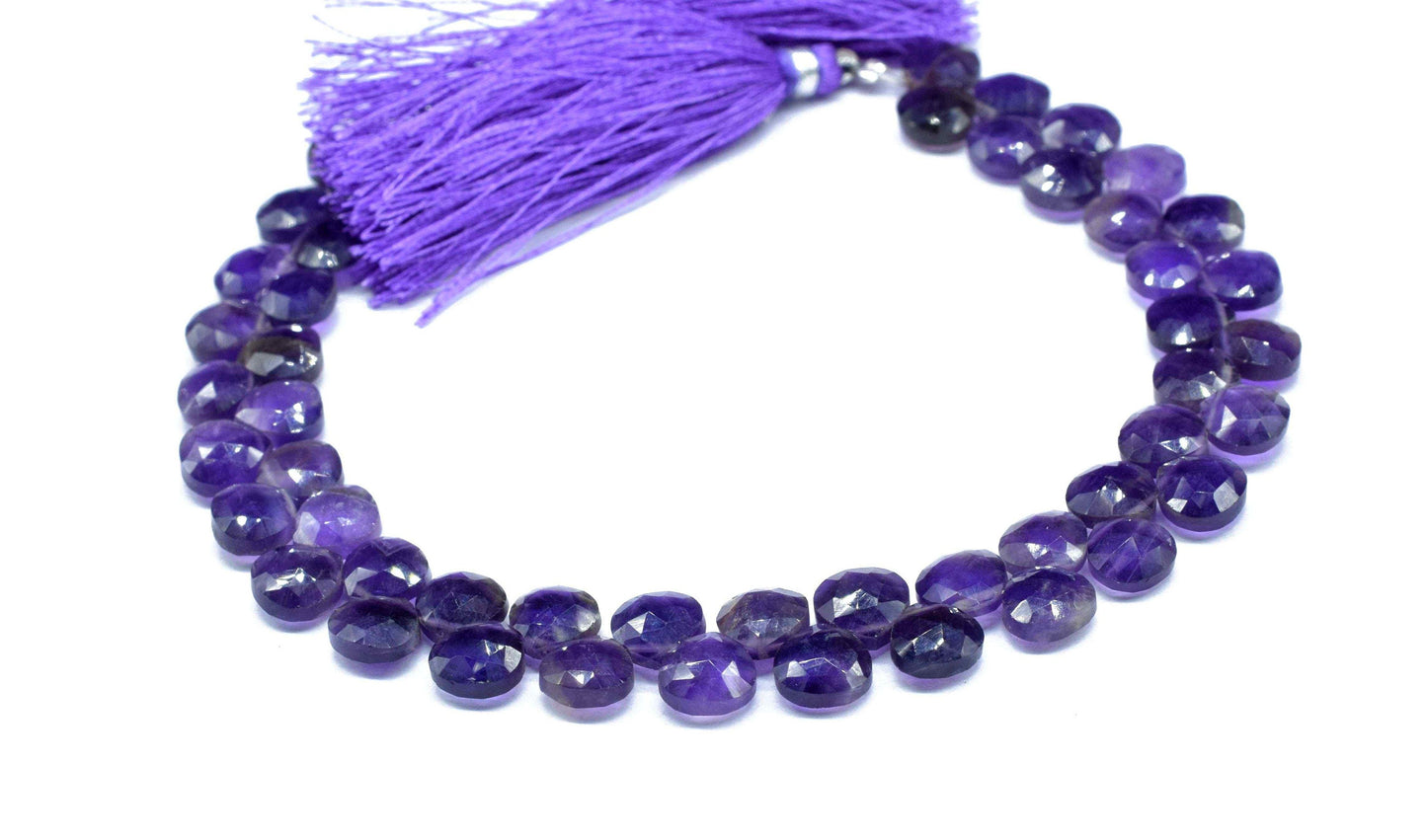 Amethyst 10mm Heart Shape Briolette,Faceted Beads for Jewelry Making,Natural Gemstone Beads, Amethyst Heart Shape Bead,Amethyst Beads Strand