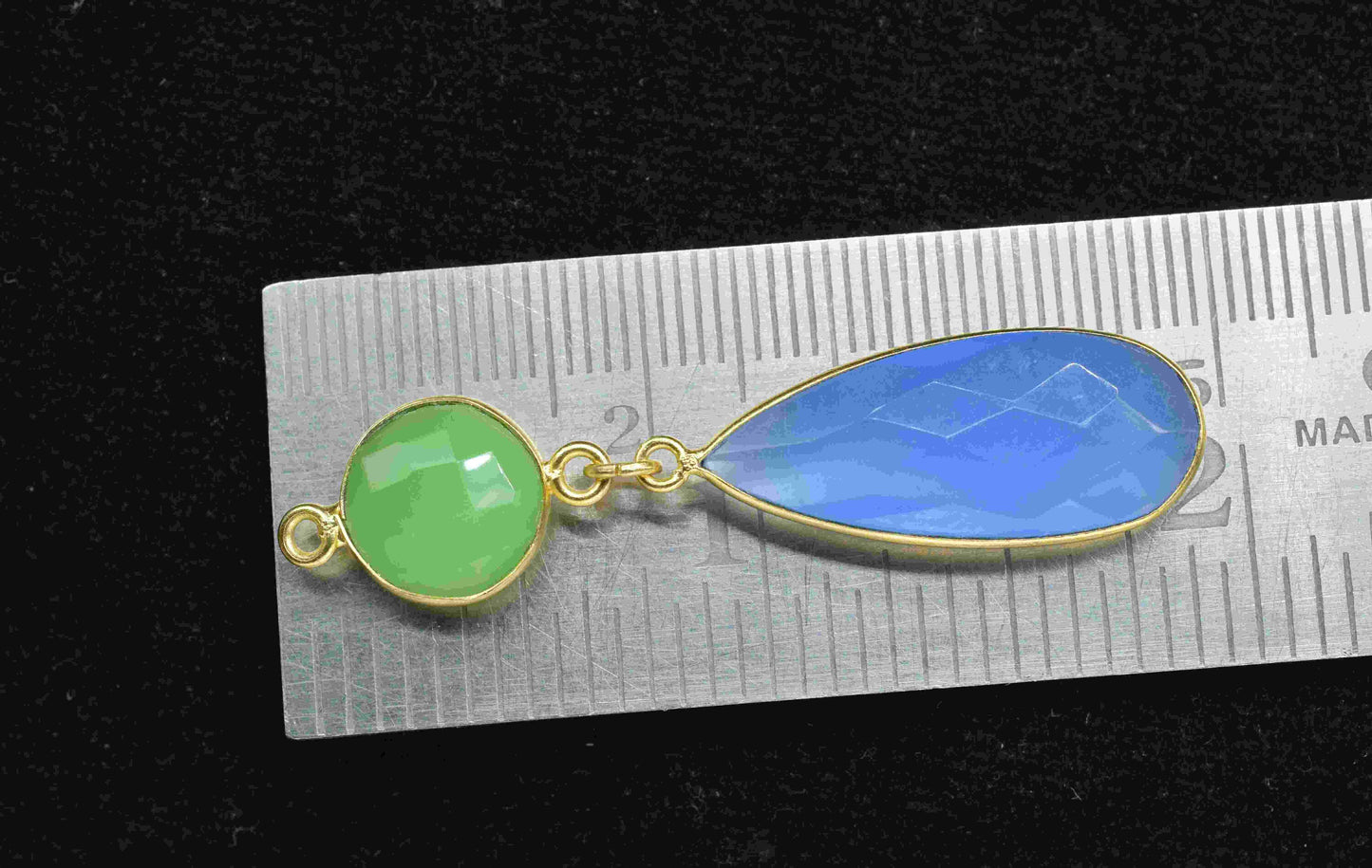 Blue Chalcedony Dangle pendant Charms,Multi Gemstone Dangle Earring,Chrysoprase pendant Connector,Handmade Station Bezel Link,Component Gift