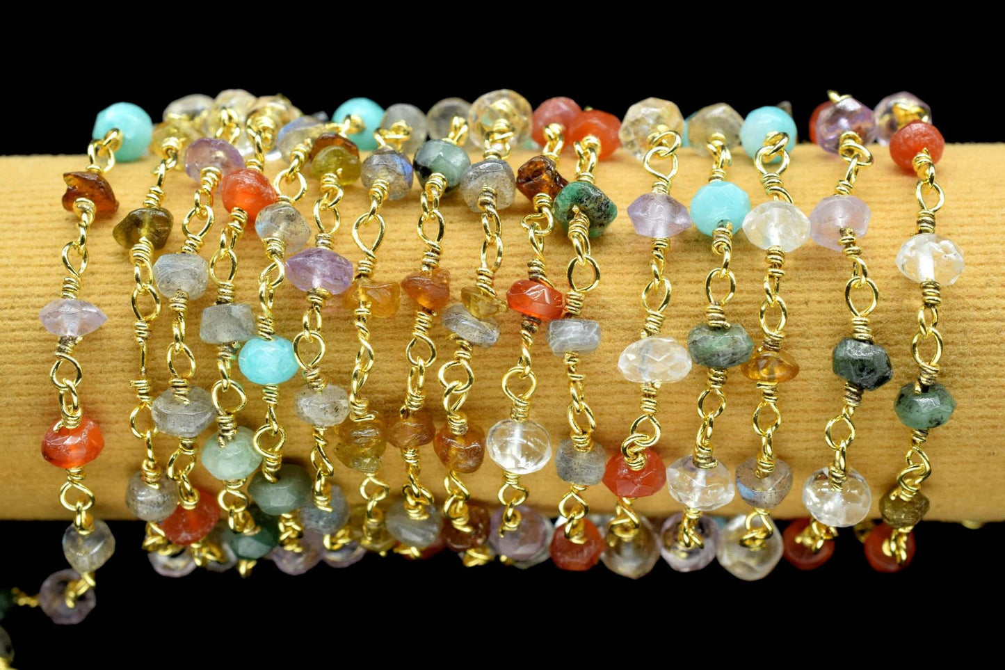 Multi Disco Faceted Beads Rosary Chain,Jewelry Chain,Wire Wrapped Beaded Chain,Necklace Chain,Multi Gemstone rosary,Brass Beads chains Gift