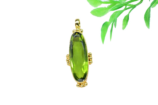 Peridot Designer Pendant,Green Gemstone Pendant Charm,Loop Pendant,Brass Pendant,Vermeil Pendant Jewelry,Handmade Carft,Statement Pendant