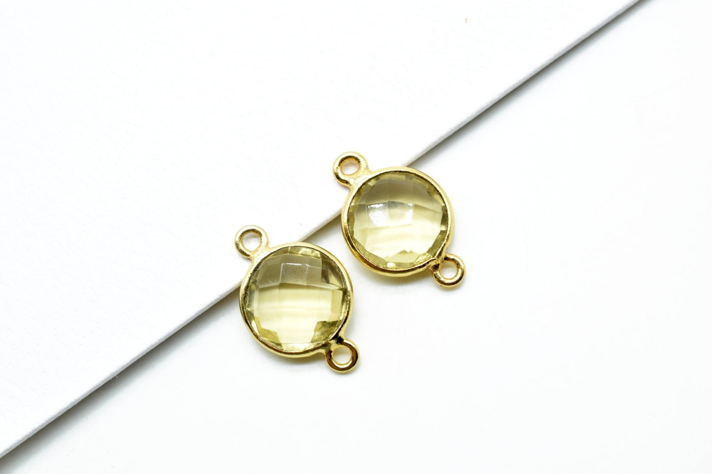 Citrine 10mm round Double bail connectors,Citrine Pendant,Citrine Round Gold Plated bezel,jewelry making charm,Citrine Round connectors,