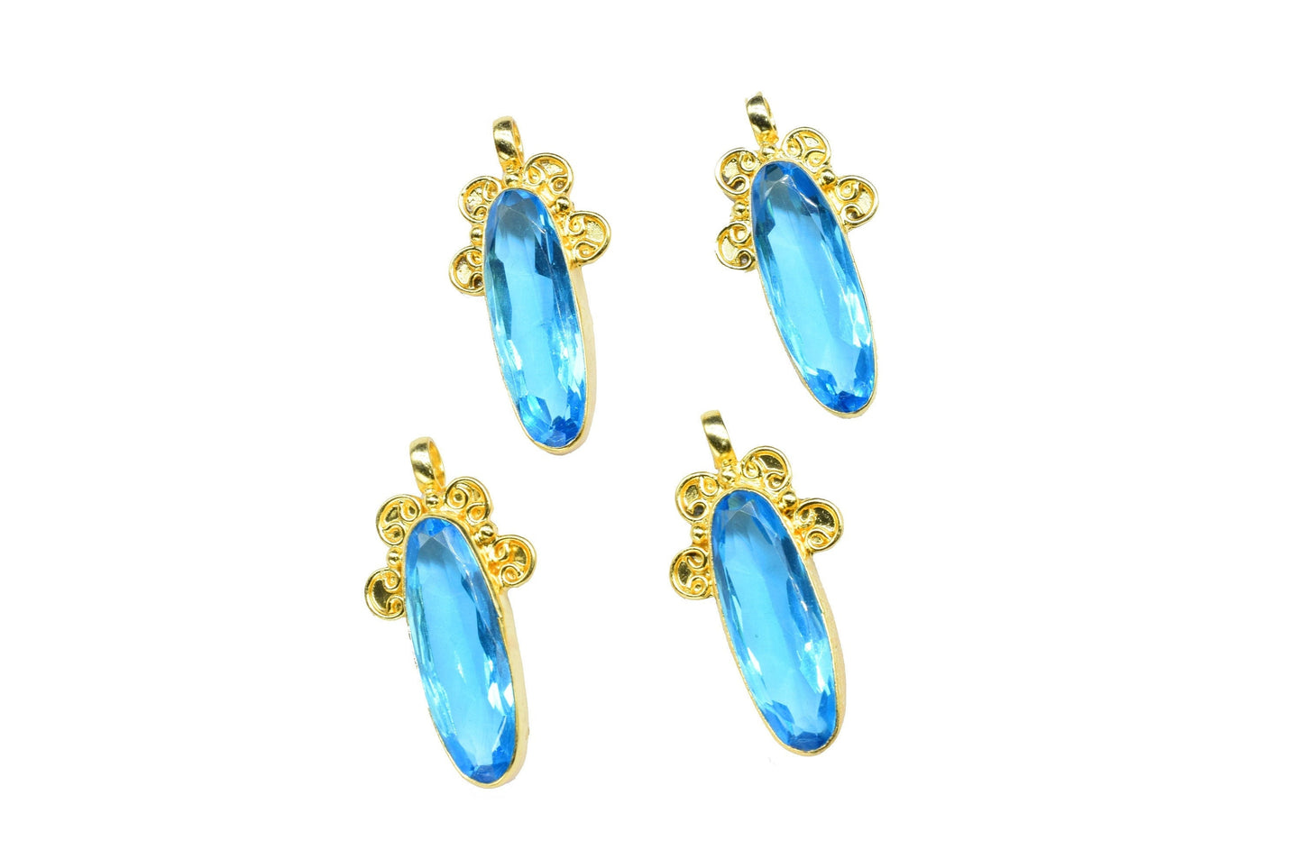 Sky Topaz Oval Pendant Charms,Statement Pendants,Loop Pendants,Boho Pendant,Pendant Jewelry,Gemstone faceted Pendants,Handmade Brass Pendant
