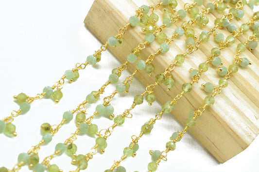 Natural Peridot Cluster Rosary Chain,Wire Wrapped Necklace Chain,Peridot 3mm Dangling Chain,Gemstone Rosary Chain,Handmade Jewelry Carft