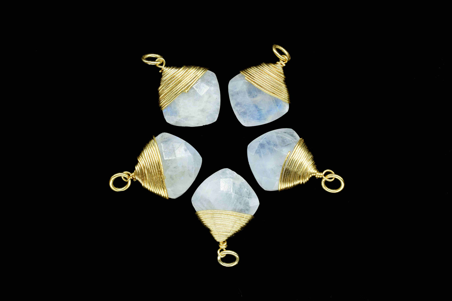Moonstone 12mm Square Faceted Connector, Gemstone Wire Wrapped Pendant, Loop Connector,Pendant Jewelry,Wire Wrapped Necklace,Rainbow jewelry