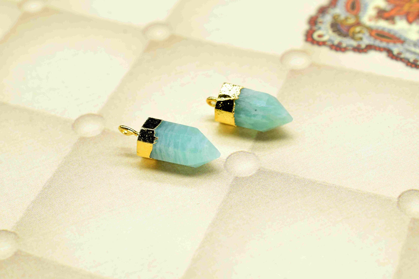 Amazonite Gemstone 6x13mm Pencil Shape Pendant,Green Mint Gemstone Pendant Jewelry,Amazonite Gold Plated Pencil Pendant Jewellery,Gift