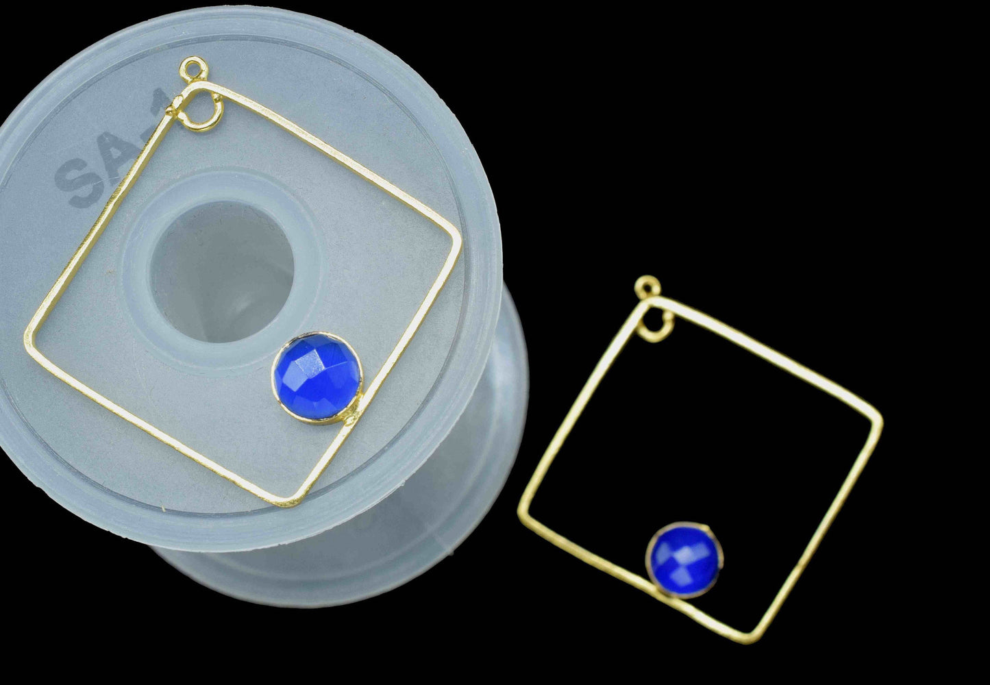 Blue Chalcedony Gemstone Connector, 32mm Square Shape Pendant Component,Handmade Earring,Finding Component Earring,Blue Chalcedony Jewelry