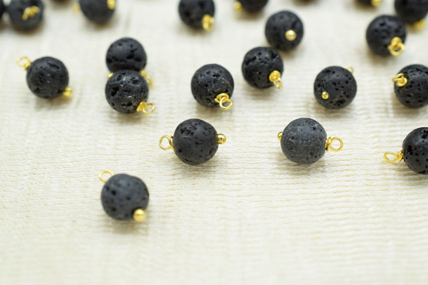 Black Lava 6mm Round Smooth Beads/Earring Components/Black Lava Single wire wrapped Beads/Round Beads Connector/Gemstone Beads/Gift