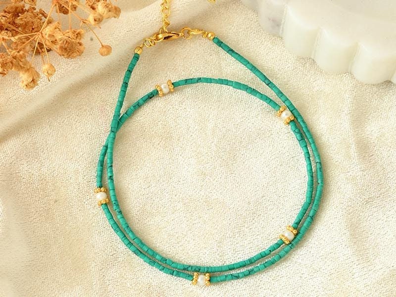 Genuine Hubei Old Heishi Turquoise stone necklace,green blue multicolor natural stone,Unisex,best gift,Birthday, Green Turquoise Beads,Daily