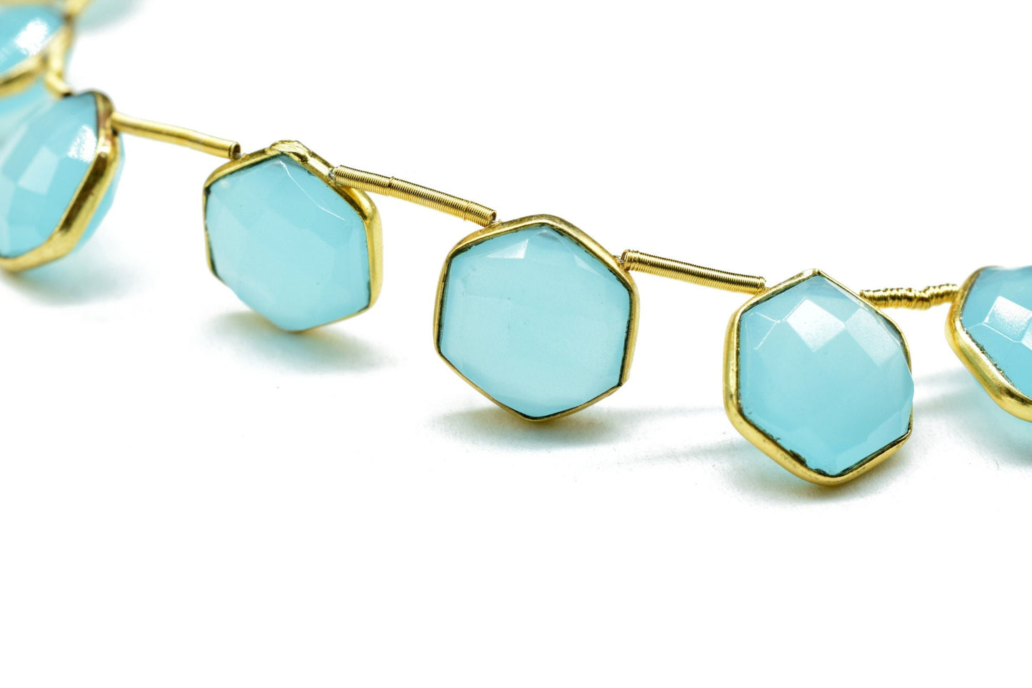 Aqua Chalcedony 10mm Faceted Hexagon Shape Single Bail Connectors ,Chalcedony Brass connectors,Chalcedony Hexagon Pendant