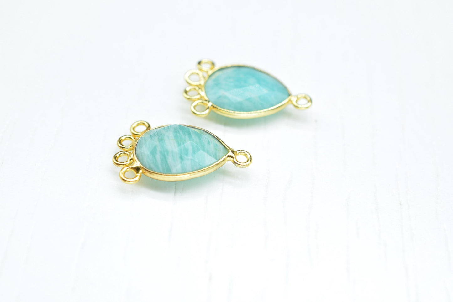 Amazonite 10x14mm Teardrop Bezel Charm/Charms Connector/Handmade Jewellery Connectors/Gemstone Brass Component/Women Jewelry/B'day Gift