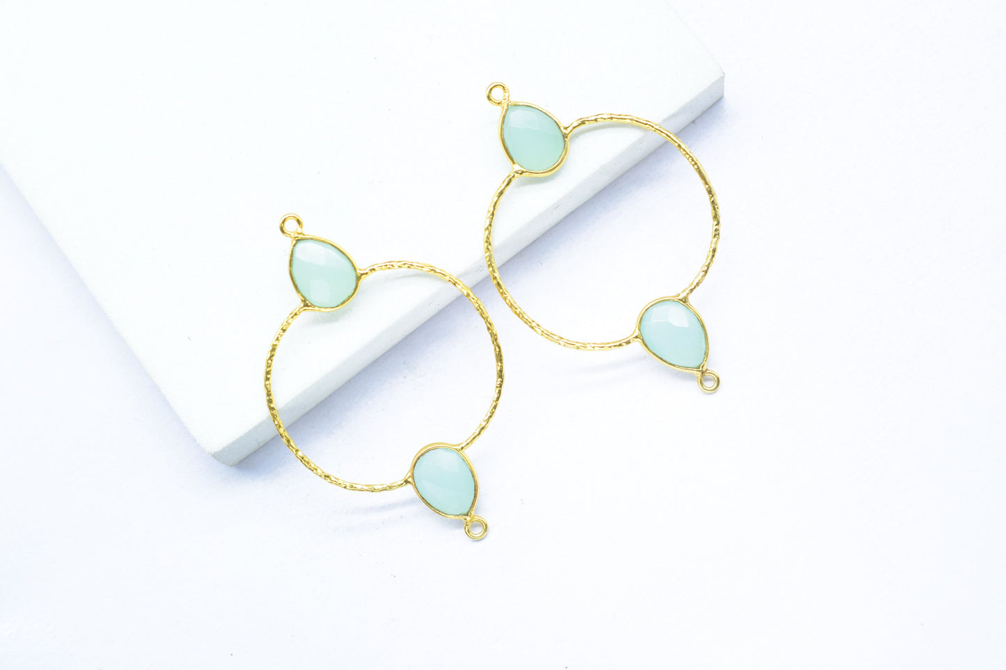 Aqua Chalcedony Double Bail Bezel Connector,Handmade Earring Connector,Gemstone DIY Components,Pear Shape Bezel Connector,Valentine Gifts