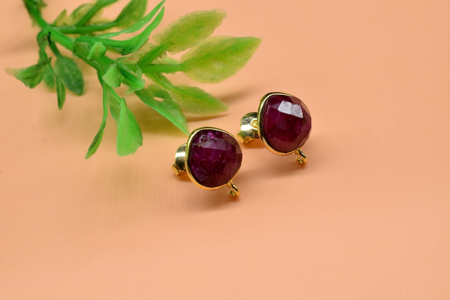 Natural Ruby 10mm Heart Shape Earring Connector,Jewelry Making Supply,Ruby connectors studs,Gold Plated Earring Connector,Earring connectors