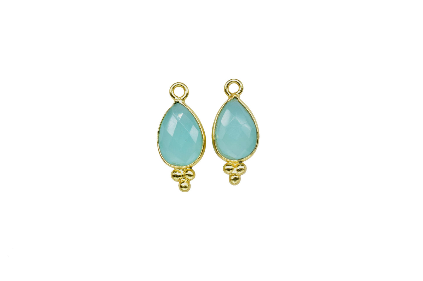 Aqua Chalcedony 7x10mm Pear Shape Gold Plating Bezel,Aqua chalcedony Single Bail Charms Jewelry,Aqua Chalcedony Faceted Bezels Charms,Gift