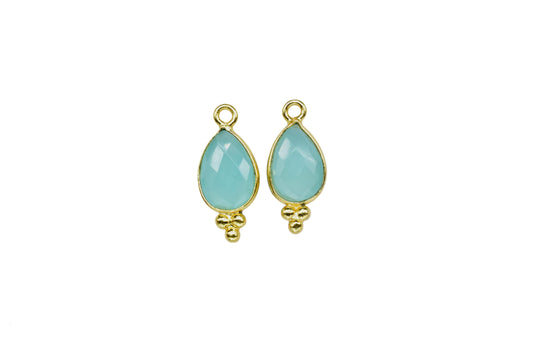 Aqua Chalcedony 7x10mm Pear Shape Gold Plating Bezel,Aqua chalcedony Single Bail Charms Jewelry,Aqua Chalcedony Faceted Bezels Charms,Gift