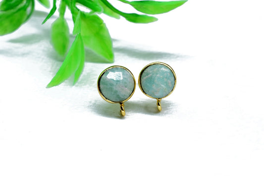 Amazonite 8mm Round Earring Connector,Gemstone Stud Ear Post,Earring Making Connector,Bezel frame Connector,Gemstone Connector,AmazoniteStud