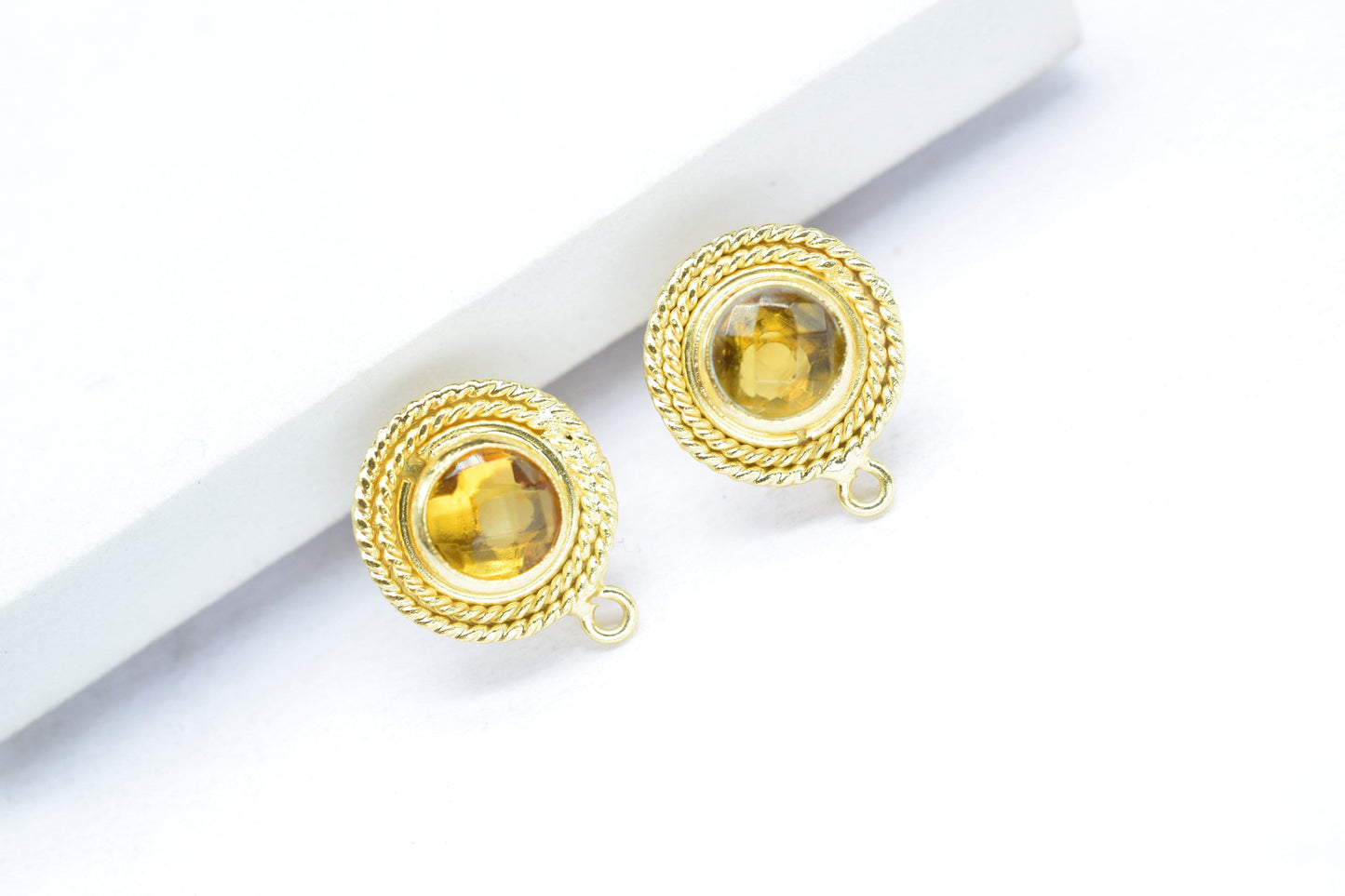 Citrine Gemstone Earring/Citrine Round Earring/Designer Bezel Earring/Gold Plated Jewelry/Handmade Jewelry/Citrine Earring Connector/Gift