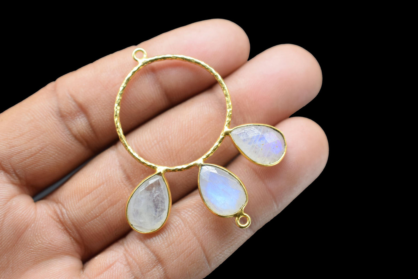 Moonstone Jewelry Connector/Brass Connector Jewellery/Gold Plated Pendant/Handmade Jewellery/Double Bail Pendant/Sky Topaz Connector Jewelry