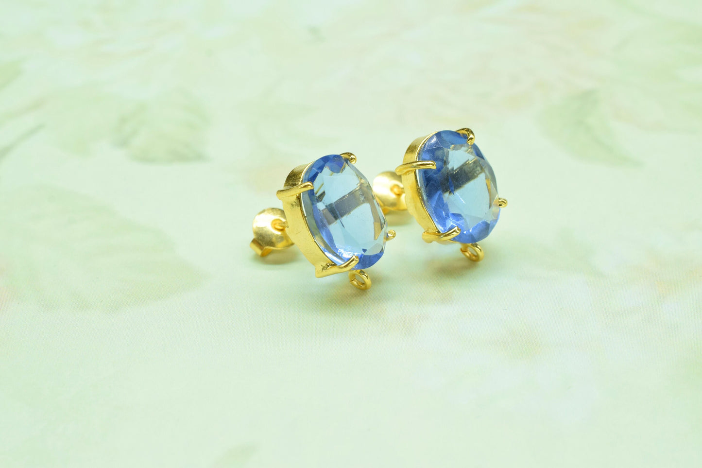 Neon Apatite Studs Earring,Gemstone Station Link,Craft Supplies,Handmade Beads Jewelry,Tanzanite Components Earring,Prong Bezel Earring,Gift