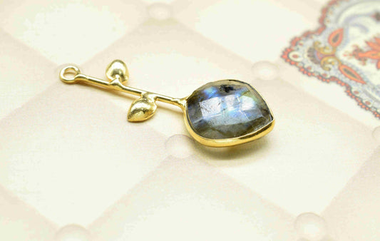 Labradorite Single Bail Pendant , Labradorite Charms ,Heart Shape Charms , Genuine Gemstone Charms , Gemstone Connectors , Summer Collection