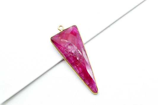 Ruby 16x38mm Trillion Shape bezel,Gold Plated bezel,Ruby Bezel Connector- Gemstone Connector, Ruby Connector Bead,Gemstone charms Connectors
