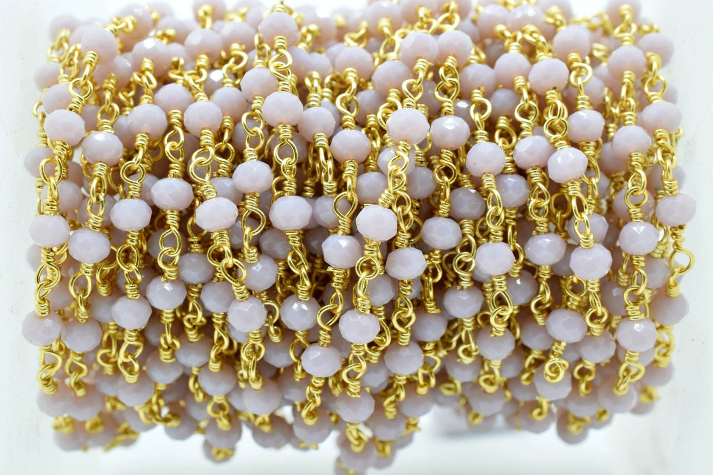 Lavender 3mm Beaded Chain,Lavender Rosary Chains,Lavender Gold Plating Wire Wrap Chain,Lavender Brass chain,Jewelry Making ChainRosary chain