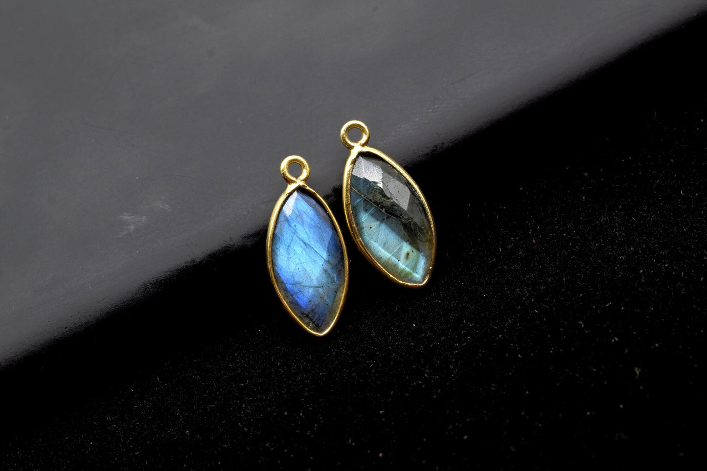 Labradorite 8x16mm marquise shape Single bail charm,Labradorite marquise Connector Pendant,Bezel Link Single Bail Connector,Labradorite