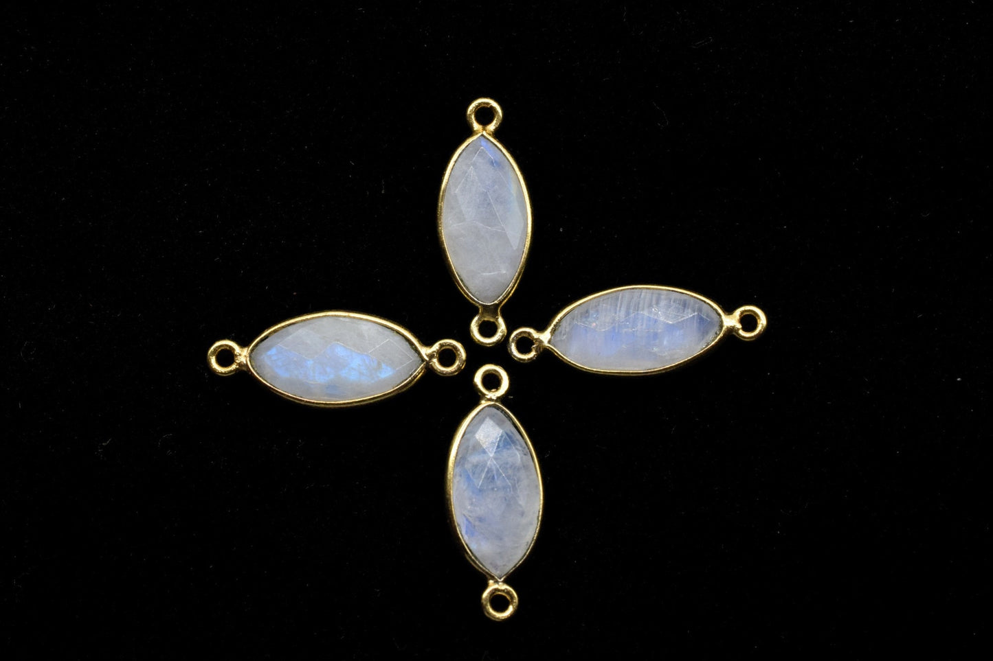 Moonstone 8x16mm marquise shape double bail charm,Moonstone marquise Connector Pendant, White Rainbow Bezel Link Double Bail Connector,