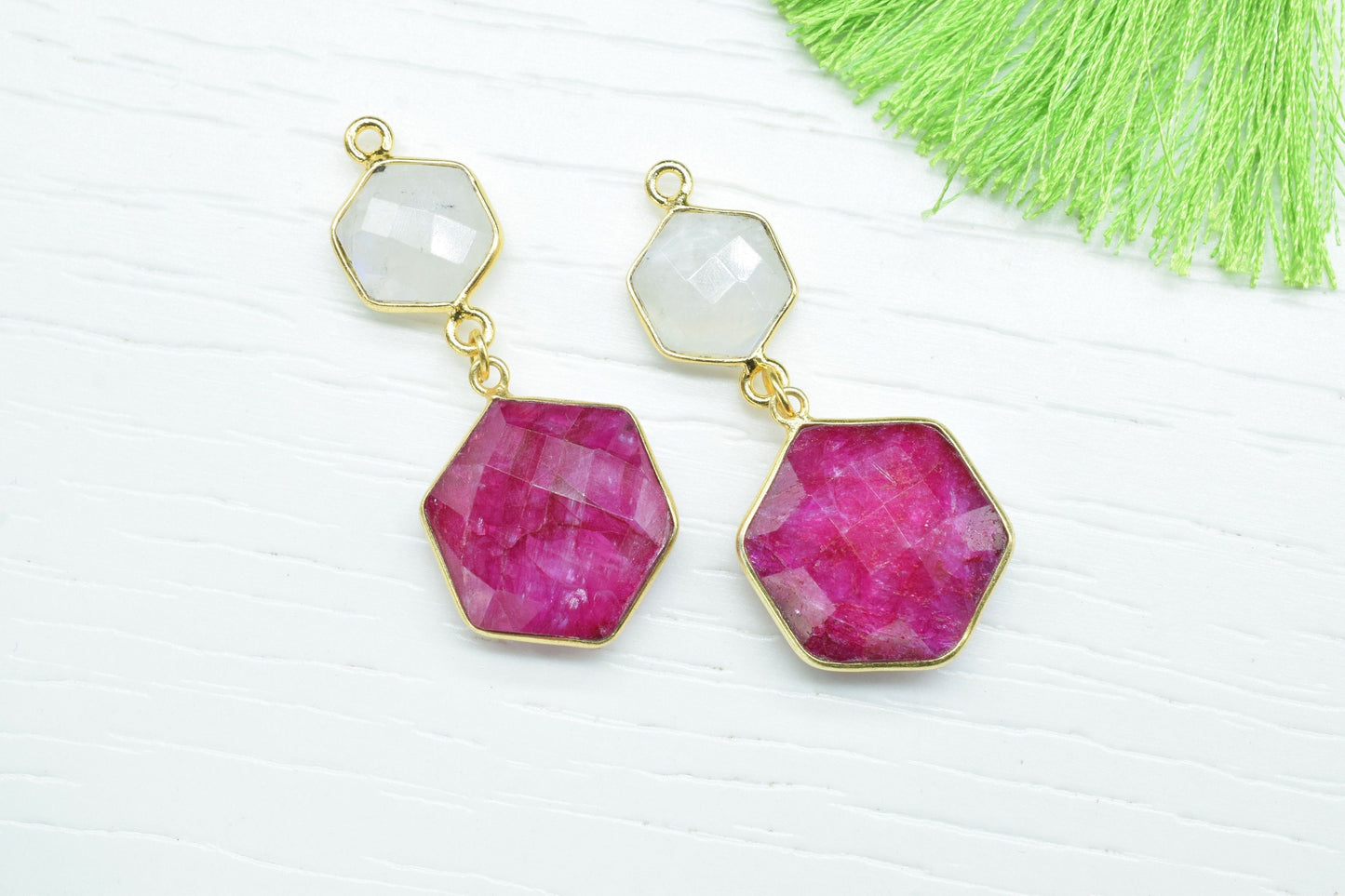Natural Ruby Dangle Component Charms,Multi Stone Dangle Earring,Necklace Connector,Handmade jewelry,Rainbow pendant ,Gemstone Bezel pendant