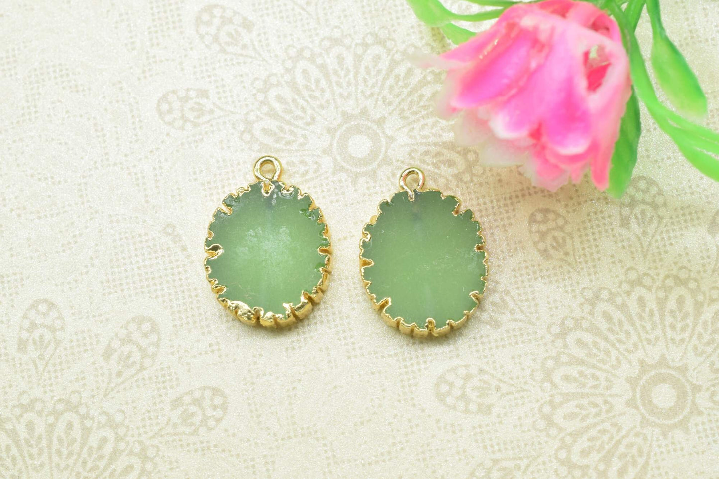 Prehnite Oval Shape Pendants,Gemstone Single Bail Connector,Prehnite Cabechon Pendant Jewelry,Handmade Electroplated,Pendant Charm necklace