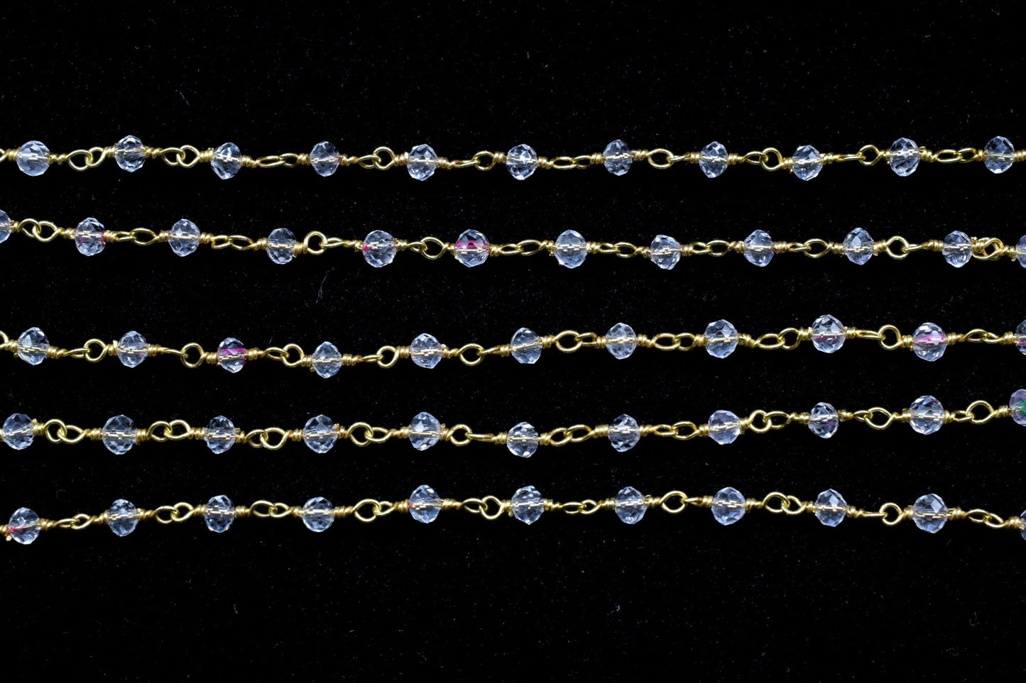 Crystal Quartz 3mm Beaded Chain,Rosary,Crystal Quartz Wire Wrap Chain,Crystal Quartz Brass chain Jewelry Making Chain,Crystal Quartz Rosary