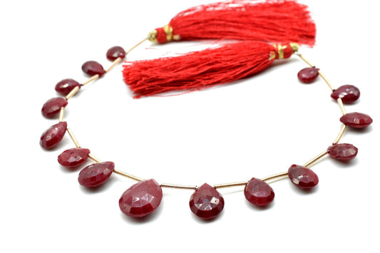 Ruby TearDrop Briolettes,Red Corundum Briolettes,Jewelry making beads,Graduate size beads,Ruby Pear shape Briolettes,Dyed ruby Briolettes