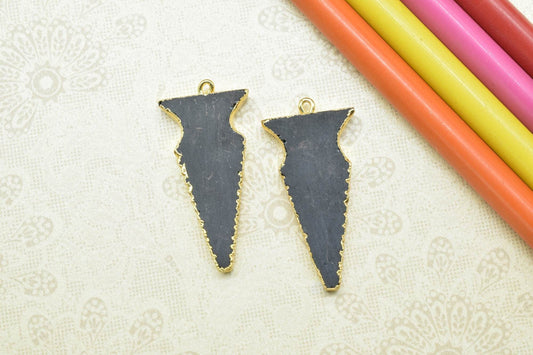 Black Onyx Arrowhead Pendants,Handmade Pendants,Necklace Connectors,Spear Head Jewelry,Gemstone Electroplated Charms,Single Bail Connectors
