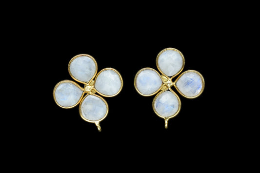 Moonstone Gemstone Earring Connector/Gold Plated Jewelry/Moonstone Handmade Jewelry/Bezel Component/Jewelry making Stone/Heart Shape/Gift