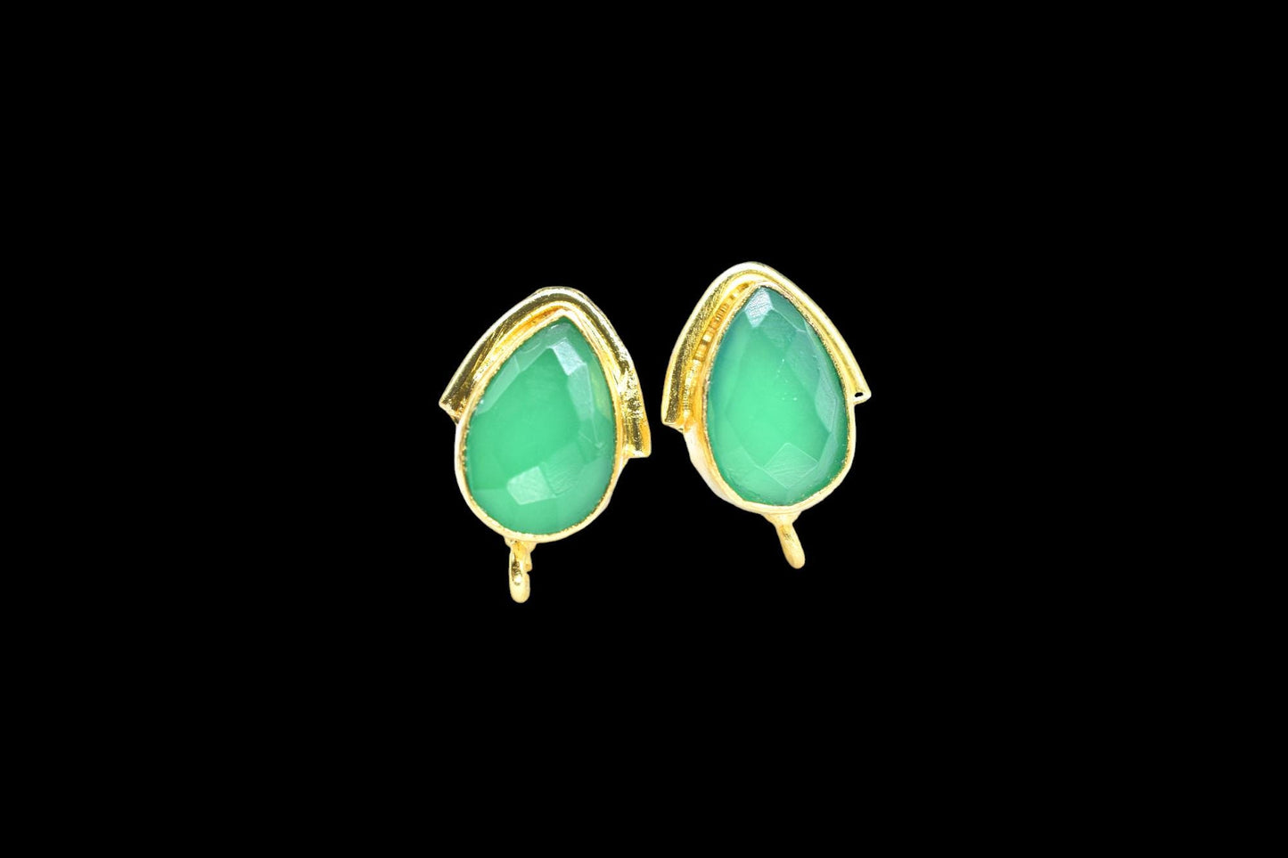 Green Onyx Studs Connector/Gold Plated Earring/Handmade Studs/Bezel Set Studs/Teardrop Earring/Women Jewelry/Onyx Connector Studs/B'day Gift