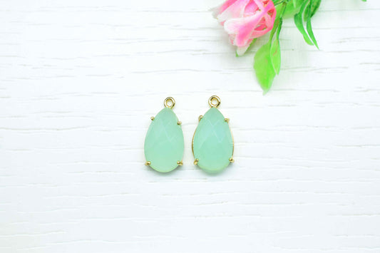 Aqua Chalcedony 12x20mm Teardrop Single bail connector,Green Mint jewelry making,Prong Set Bezel Pendant,Aqua Quartz Handmade Gemstone Bezel