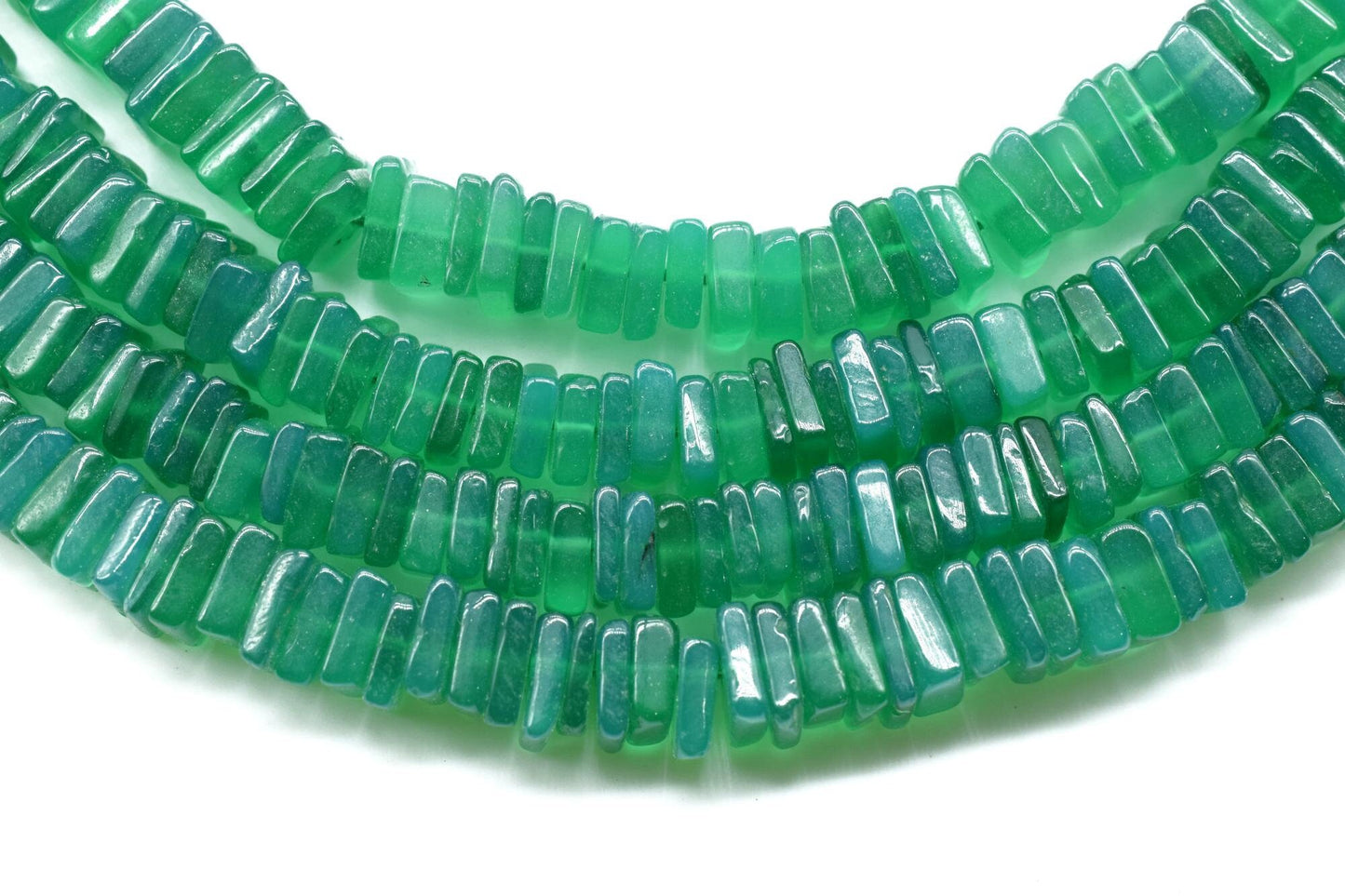 Green onyx Heishi Square Beads, 100% natural stone (4-6 mm stone, 8'' strand), Flat Cube Shape, Plain Polished, Suitable to make necklace