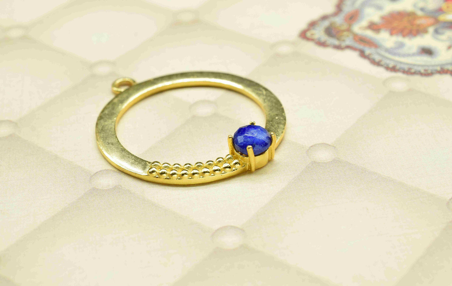 Sapphire  Component , Single Bail Charm , Sapphire Connector Pendant , Gold Plated Connectors , Earring Component , B'day Gift