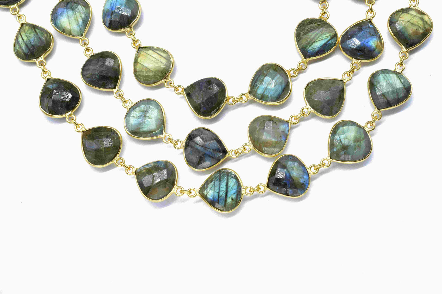 Labradorite Heart Shaped Faceted Bezel Connector Link Chain,Labradorite 12mm Heart Shape Bezel Chain,Natural Labradorite Bezel Jewelry Chain