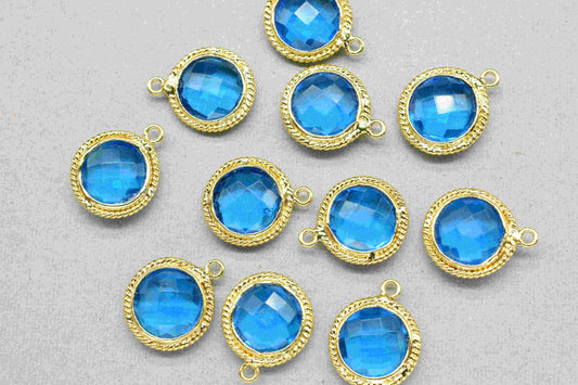 London Blue Topaz 10mm Round Single Bail Charms,Blue Topaz Bezels,Blue Topaz Bezels Charms,Topaz Single Loop Connector,Blue Topaz Charm,Gift