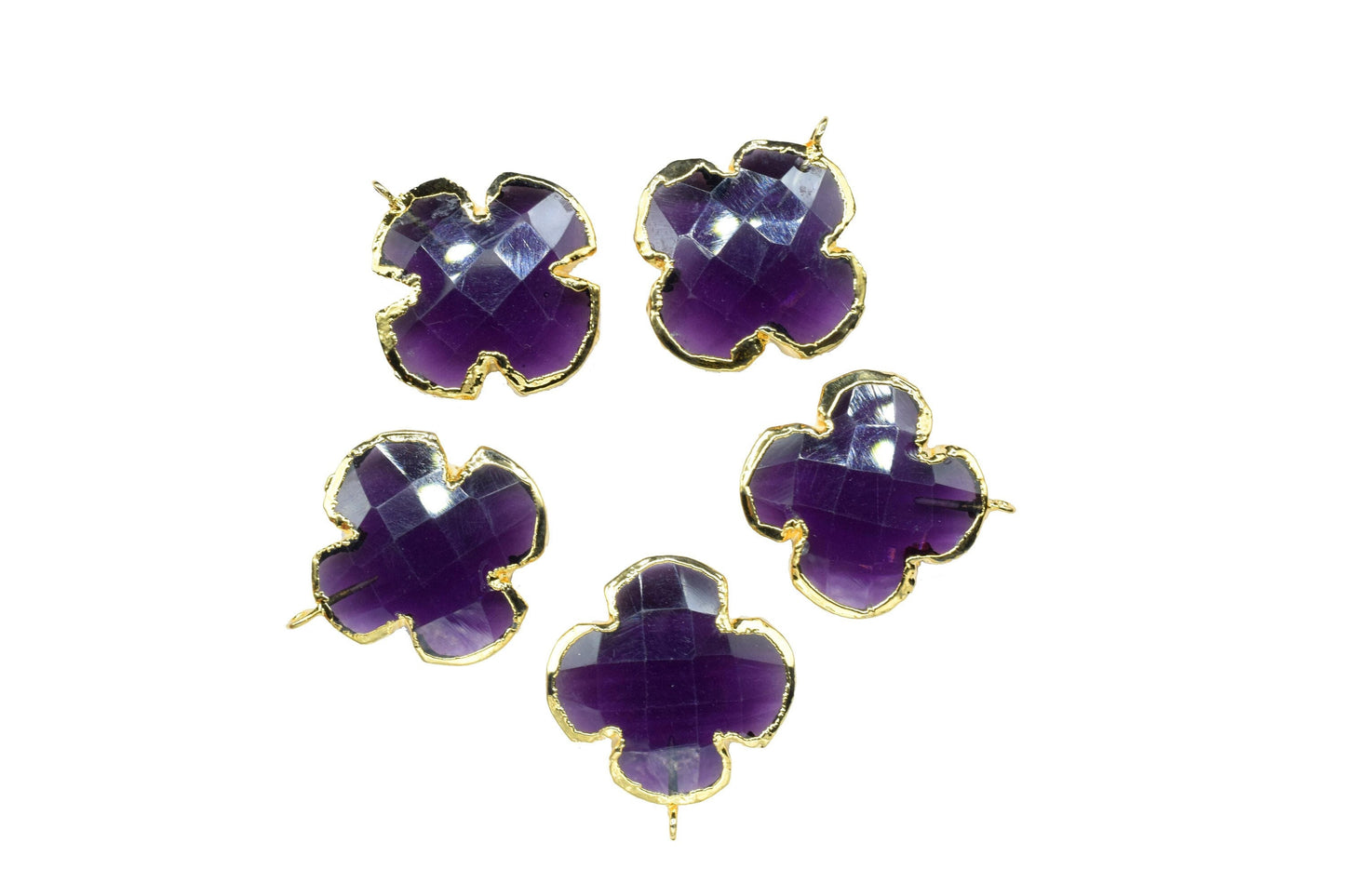 Amethyst Handmade Clover Pendant,Clover Earring Connector,Amethyst Electroplated Pendant jewelry,Gemstone Component,Brass Pendant Charm,Gift