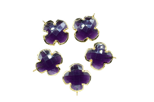 Amethyst Handmade Clover Pendant,Clover Earring Connector,Amethyst Electroplated Pendant jewelry,Gemstone Component,Brass Pendant Charm,Gift