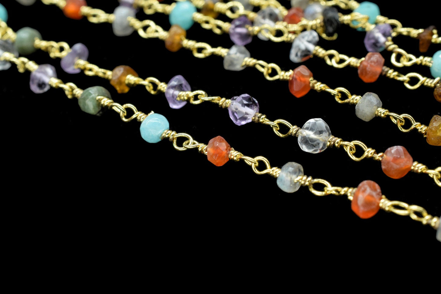 Multi Disco Faceted Beads Rosary Chain,Jewelry Chain,Wire Wrapped Beaded Chain,Necklace Chain,Multi Gemstone rosary,Brass Beads chains Gift