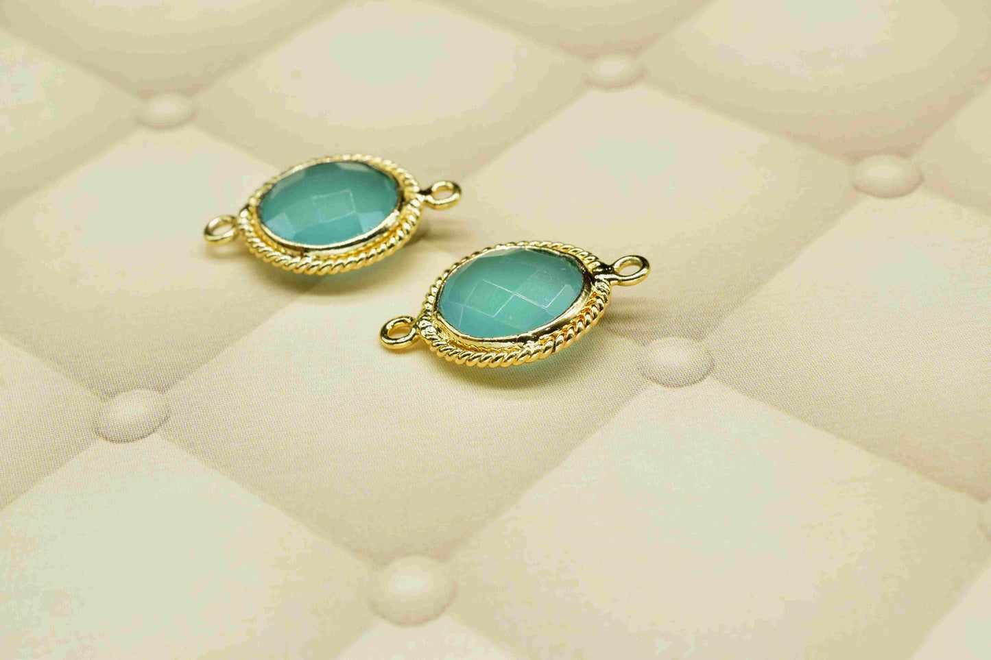 Aqua Chalcedony 10mm Round Shape Bezels Charms,Aqua Chalcedony Gold Plating Gemstone Bezel Connector,Aqua chalcedony Double Loop Charms,Gift