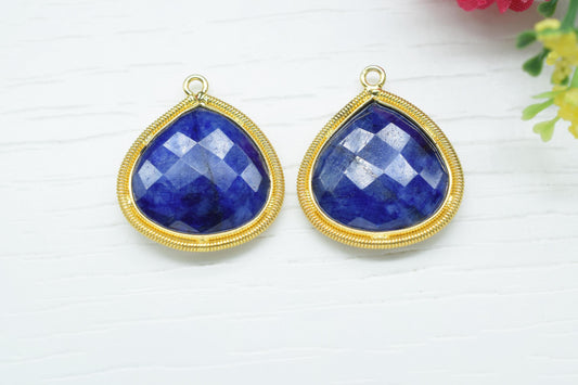 Blue Sapphire 20mm Heart Beads Charm,Gemstone Heart Bezel,Boho Pendant connector,Single Bail Pendant,Handmade Bezel Charms,Necklace Pendant